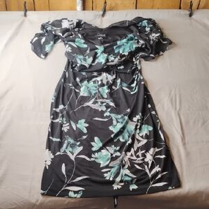 Connected Apparel Black Dress with Green Floral Design